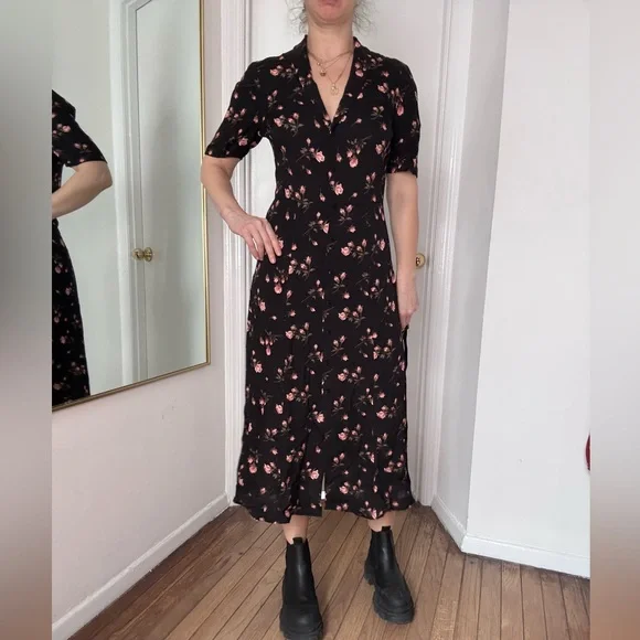 Reformation Black Floral Midi Dress - Picture 2 of 9